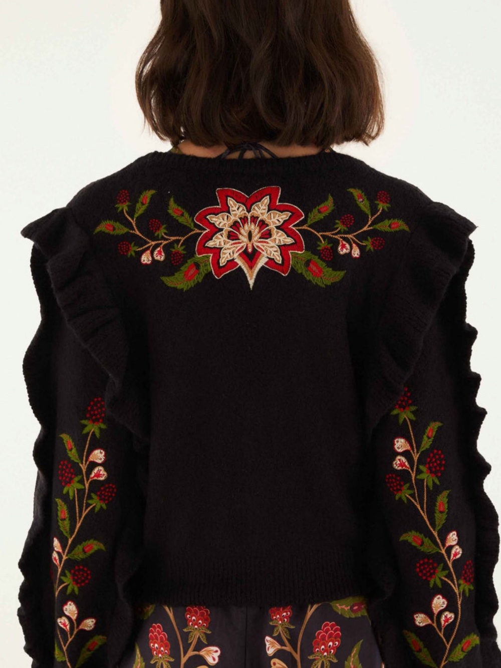 FARM Rio Navy Embroidered Ruffle-Sleeve Cardigan never worn - Picture 3 of 12